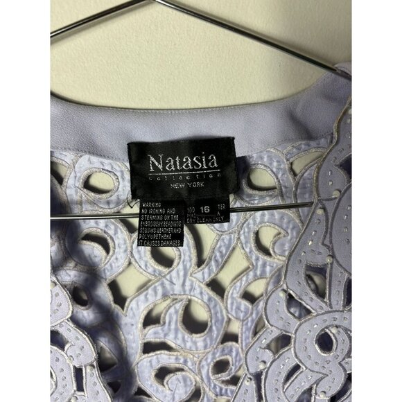 Natasha Embroidered Beaded Open Front Laser Cut Jacket Light Lavender Sz 16 - Picture 10 of 10
